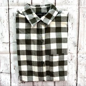 ZARA Olive and Cream Checkered Shirt, Size XS